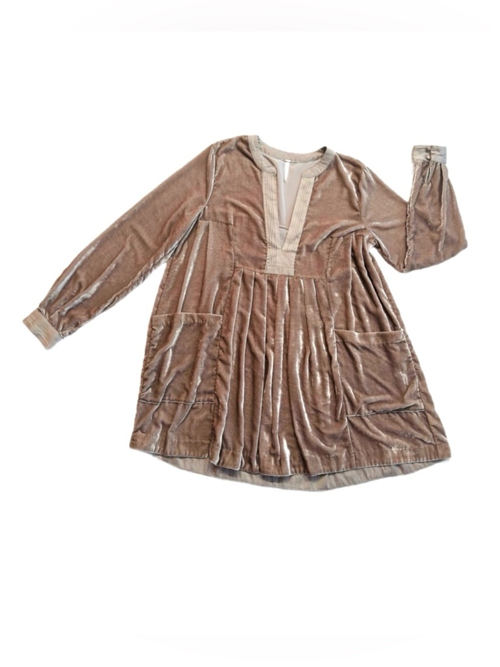 FREE PEOPLE ~ Velvet BOHO Peasant Dress Pockets Loose Fit Outdoor Market